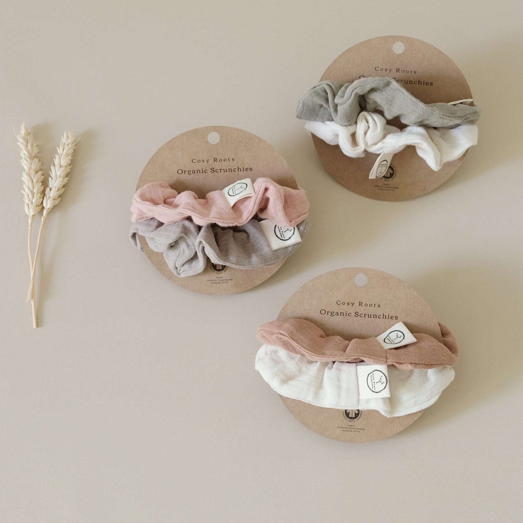 Organic Muslin Scrunchies - Khaki/Sand