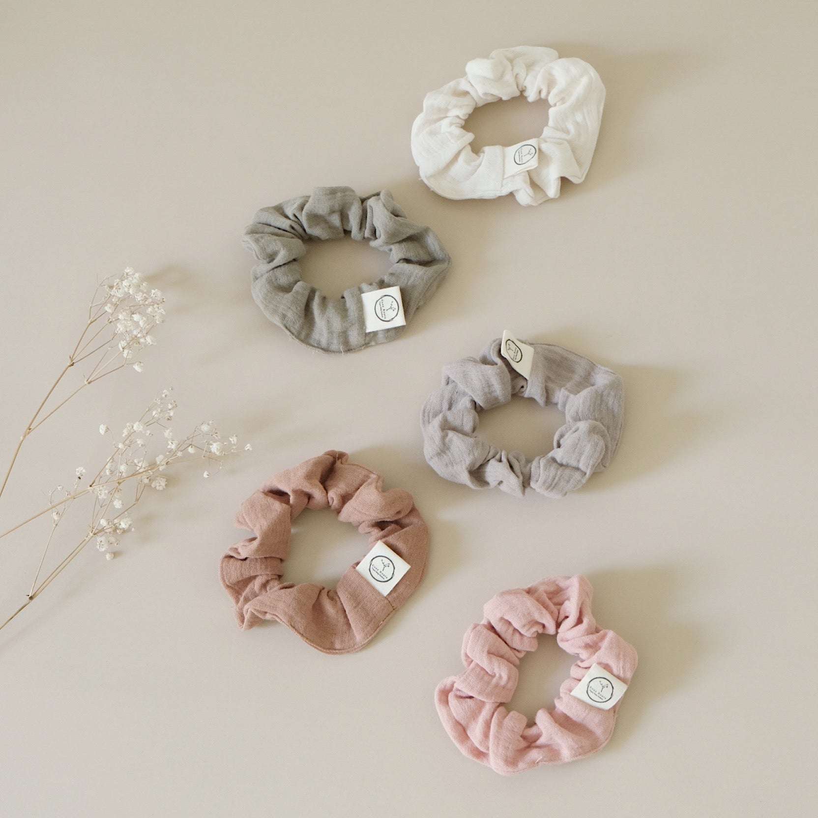 Organic Muslin Scrunchies - Khaki/Sand