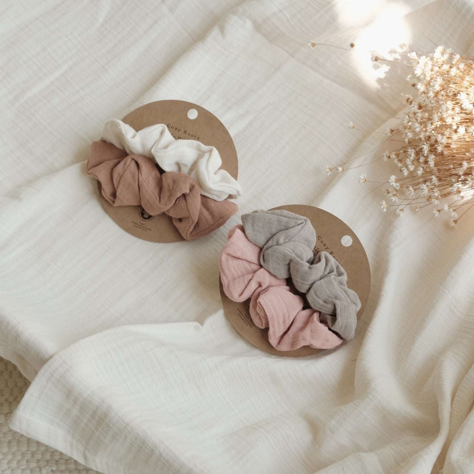 Organic Muslin Scrunchies - Dusty Rose/Caramel