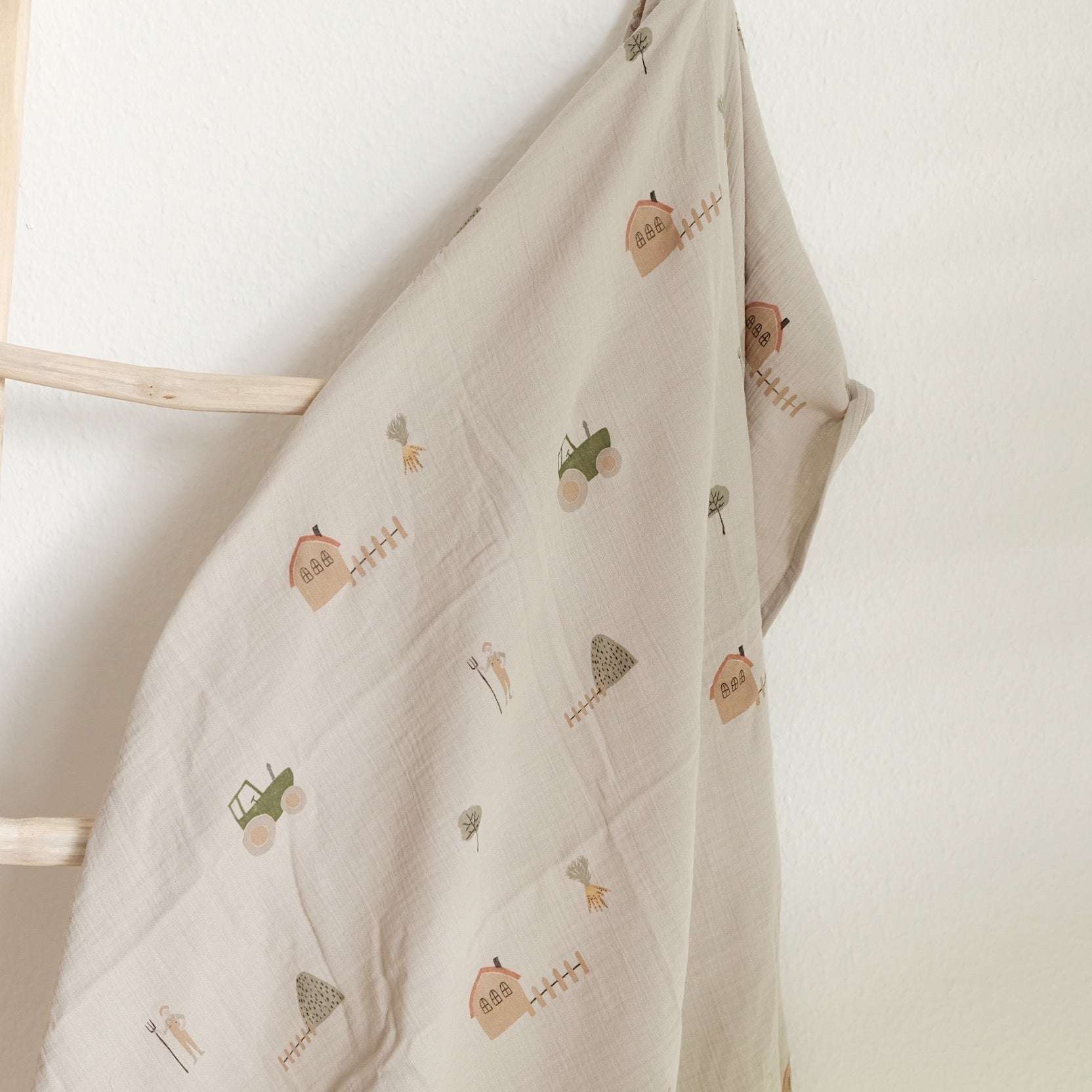 Organic Muslin Swaddle Set - Little Farm/Walnut