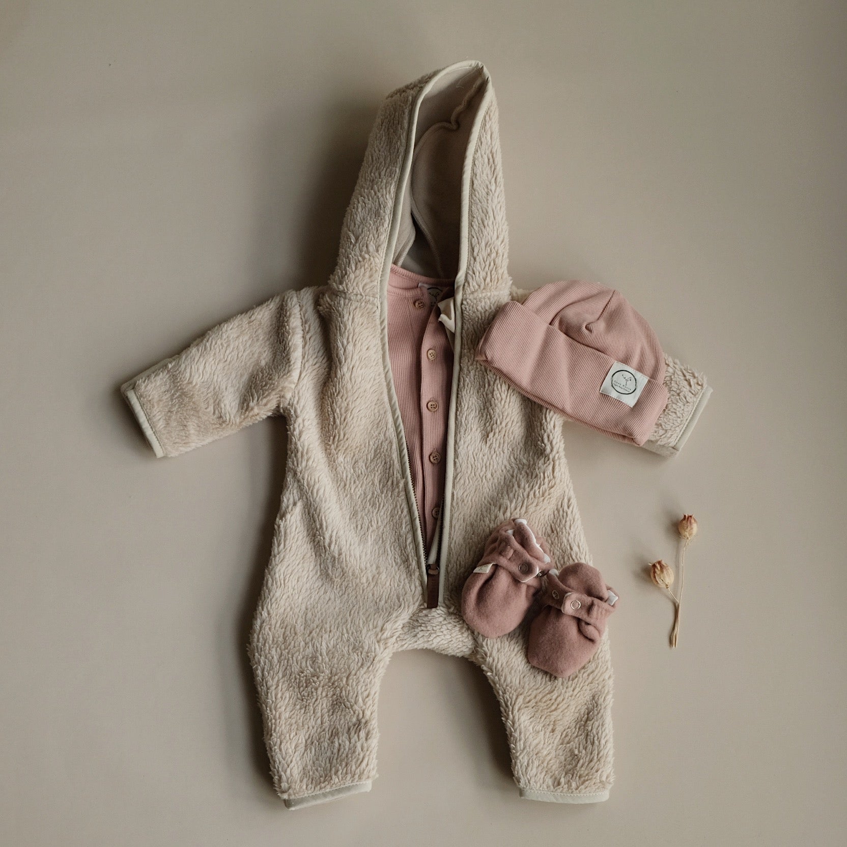 Organic Fleece Booties - Dusty Rose Melange