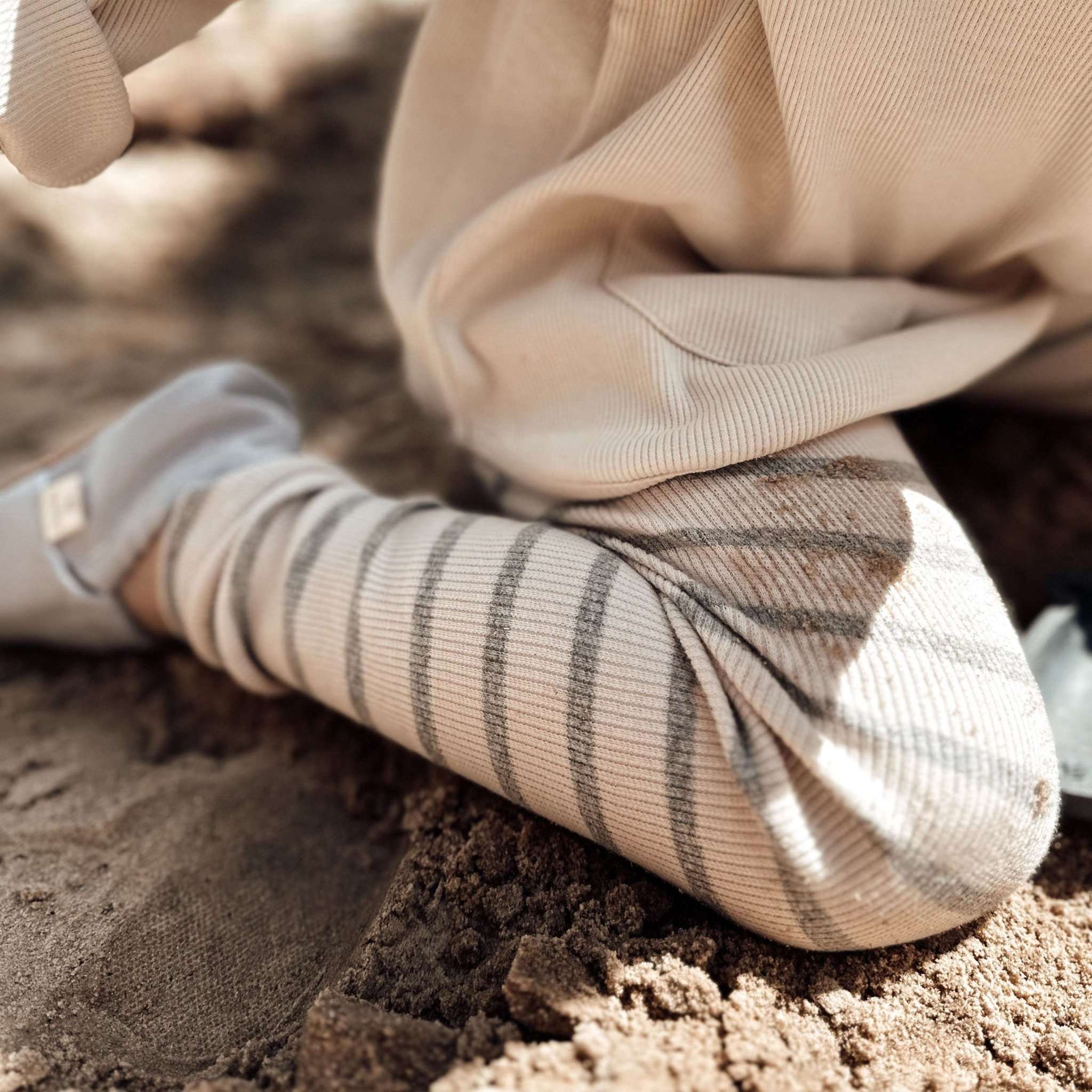 Organic Rib Leggings - Grey Striped