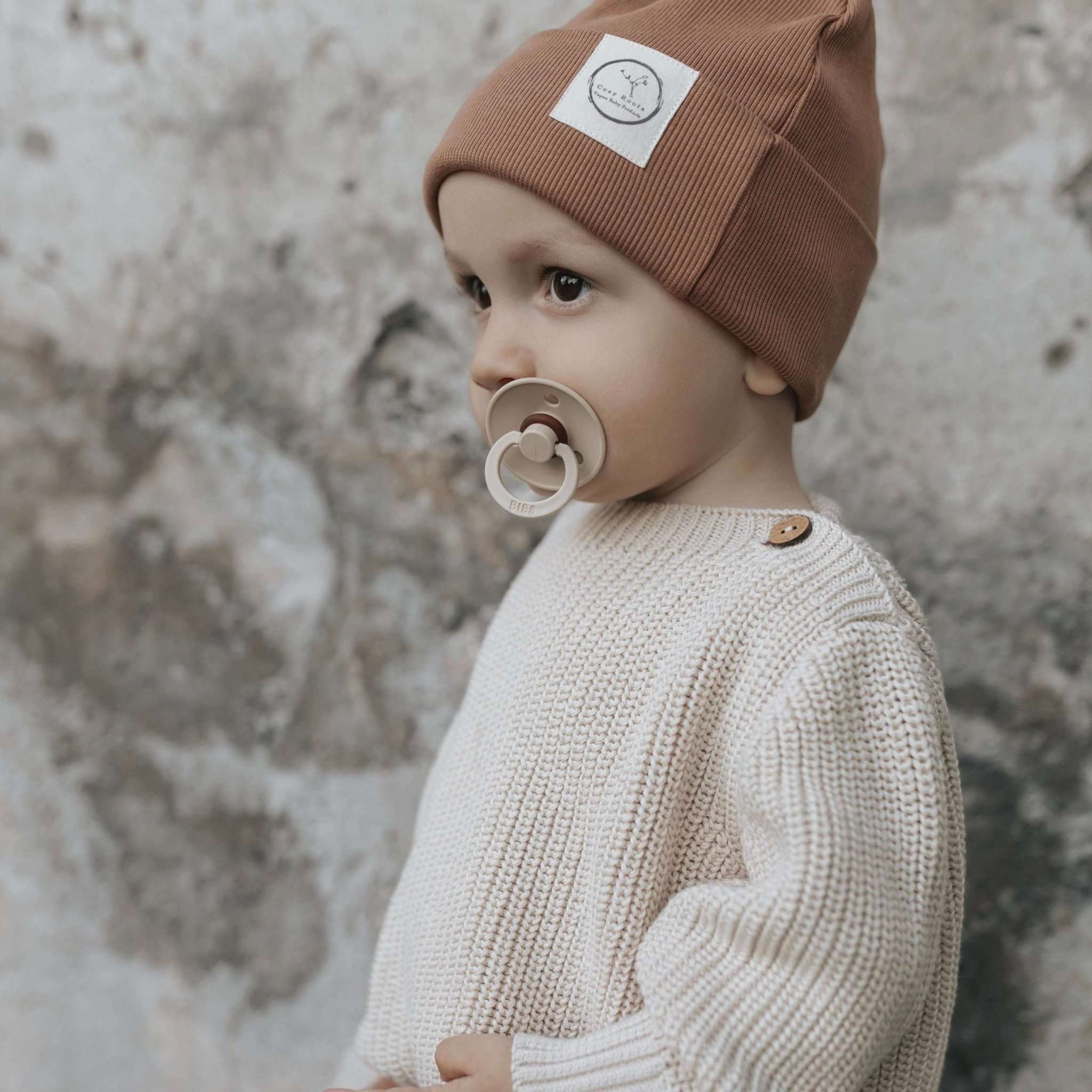 Organic Rib Beanie - Walnut